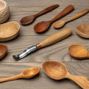 Bent Gouge Wood Carving Spoon Tool with Wooden Handle - Image 2