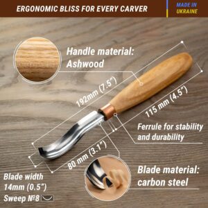 Bent Gouge Wood Carving Spoon Tool with Wooden Handle - Image 3