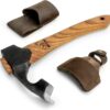 Curved Forged Adze Axe with Wooden Handle and Leather Sheath