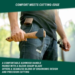 Curved Forged Adze Axe with Wooden Handle and Leather Sheath - Image 3