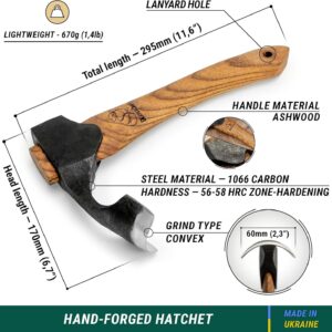 Curved Forged Adze Axe with Wooden Handle and Leather Sheath - Image 2