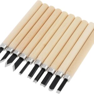 Ten Piece Wood Carving Chisel Set with Wooden Handles