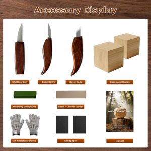 Wood Carving Knife Set with Safety Gloves and Practice Blocks - Image 2
