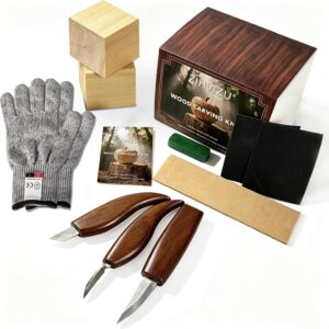 Wood Carving Knife Set with Safety Gloves and Practice Blocks