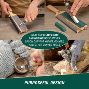 Leather Sharpening Strop with Wood Handle and Polishing Compound Bar - Image 2