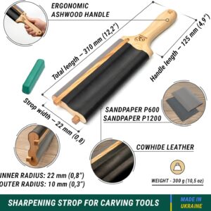 Leather Sharpening Strop with Wood Handle and Polishing Compound Bar - Image 3