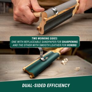Leather Sharpening Strop with Wood Handle and Polishing Compound Bar - Image 4